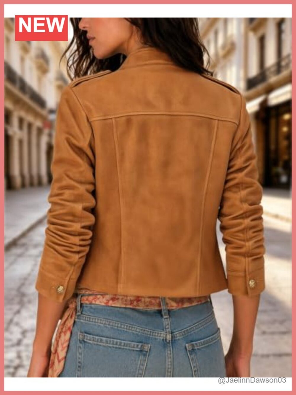 Faux Suede Cropped Jacket Lightweight Stand Collar Zip Fall Coat - Picture 2 of 6